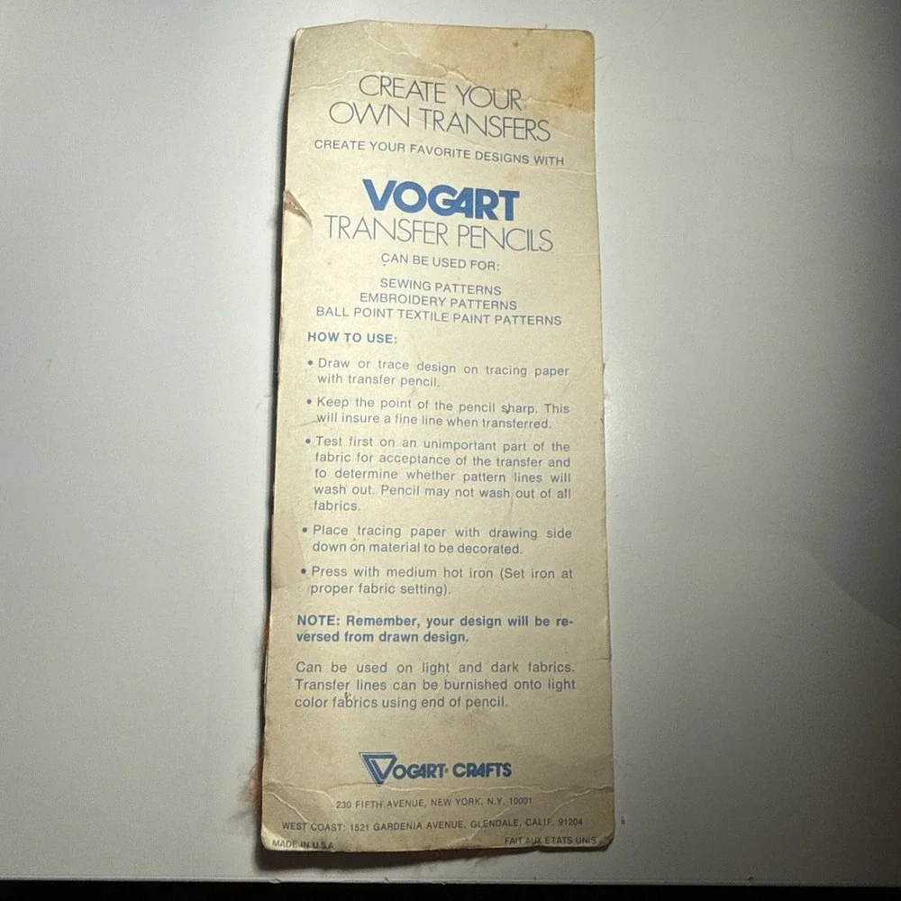 Vintage ca.1970's VOGART CRAFTS Iron-On Transfer Pencils Red NOS Two Pencils NIP